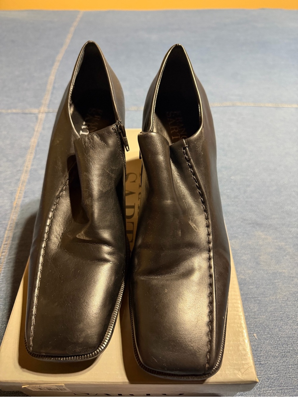 Franco Sarto Black Leather Square-Toe Ankle Booties